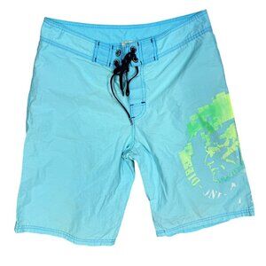 Diesel Swim Trunks Blue Shorts Logo Small 12" Inseam